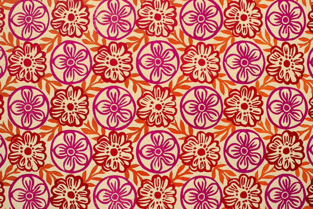 Snowshill in Pink, Orange and Red on Oatmeal