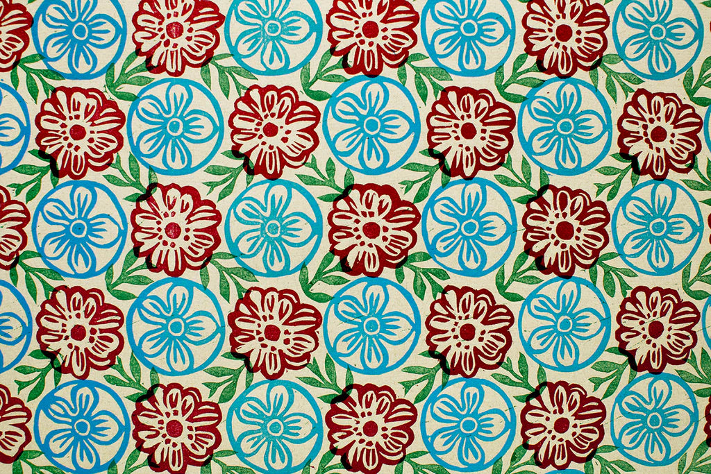 Snowshill in Blue, Red and Green on Oatmeal