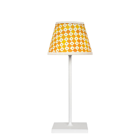 Large Chalky White Cordless Lamp and Sunflower Yellow Checkerboard Lampshade