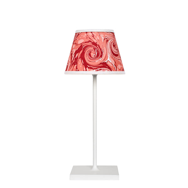 Large Chalky White Cordless Lamp and Pink and Red Viennese Curl Lampshade