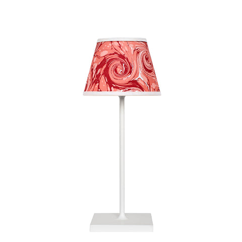 Large Chalky White Cordless Lamp and Pink and Red Viennese Curl Lampshade