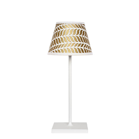 Large Chalky White Cordless Lamp and Full Gold Delphine Lampshade