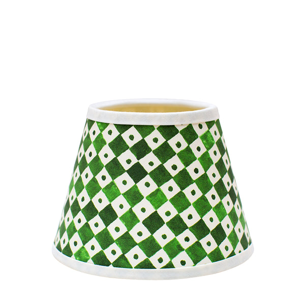Large Chalky White Cordless Lamp and Rocket Green Checkerboard Lampshade