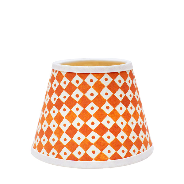 Large Chalky White Cordless Lamp and Tangerine Checkerboard Lampshade