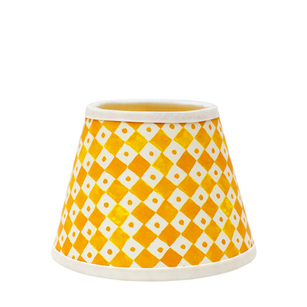 Large Chalky White Cordless Lamp and Sunflower Yellow Checkerboard Lampshade