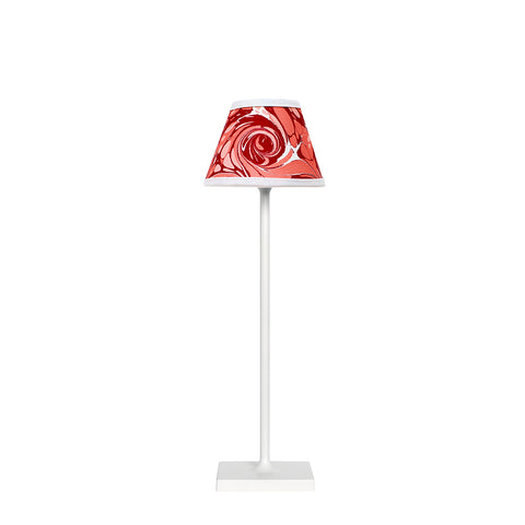 Small Chalky White Cordless Lamp and Pink and Red Viennese Curl Lampshade