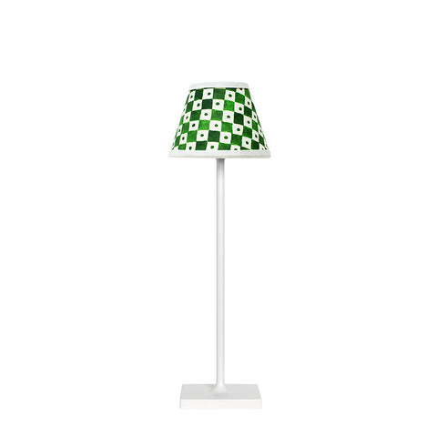 Small Chalky White Cordless Lamp and Rocket Green Lampshade