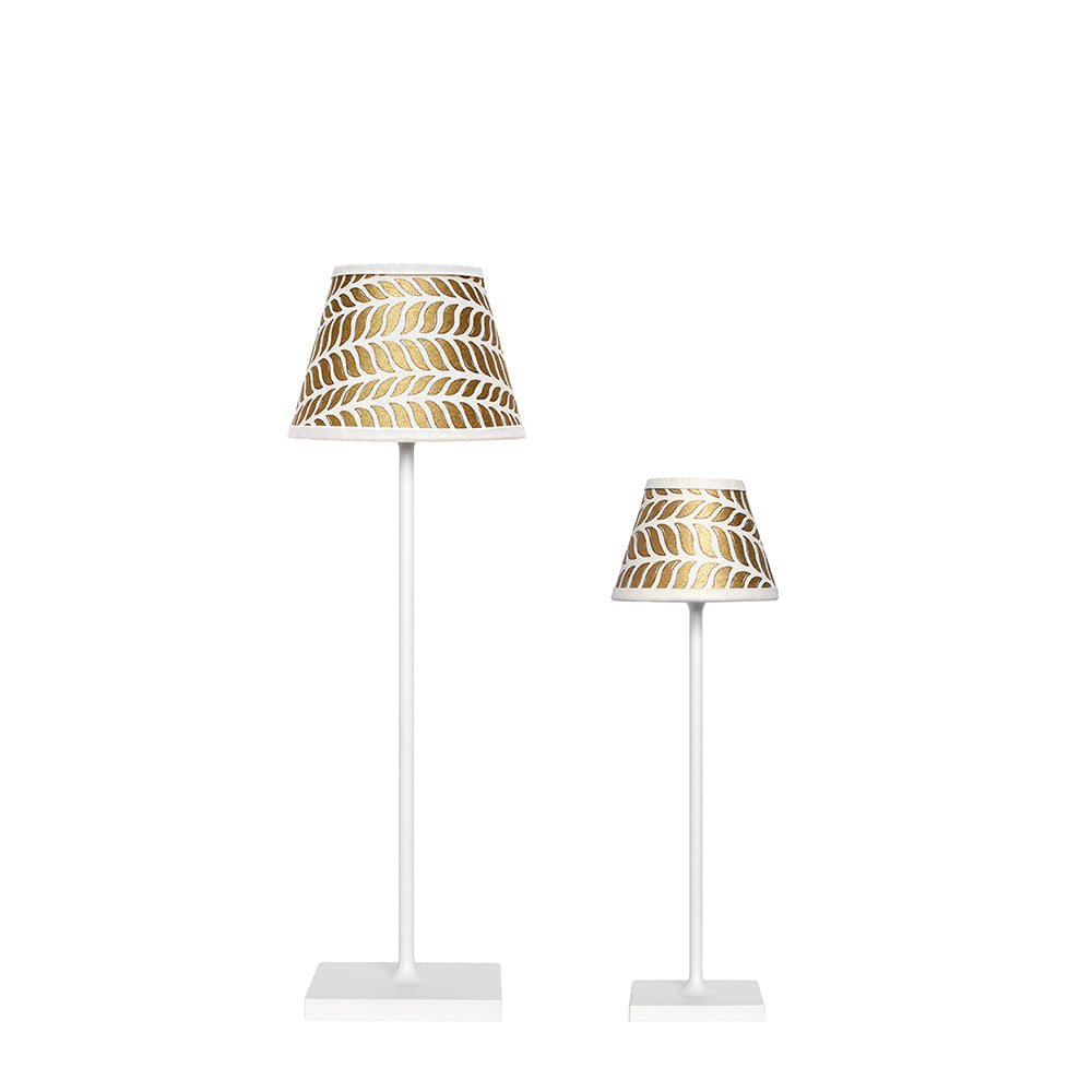 Small Chalky White Cordless Lamp and Delphine in Full Gold Lampshade