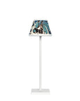 Small Chalky White Cordless Lamp and Modern Blue Floral Lampshade