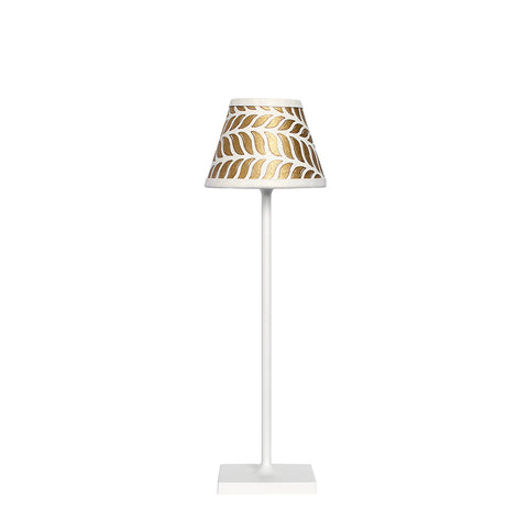 Small Chalky White Cordless Lamp and Delphine in Full Gold Lampshade
