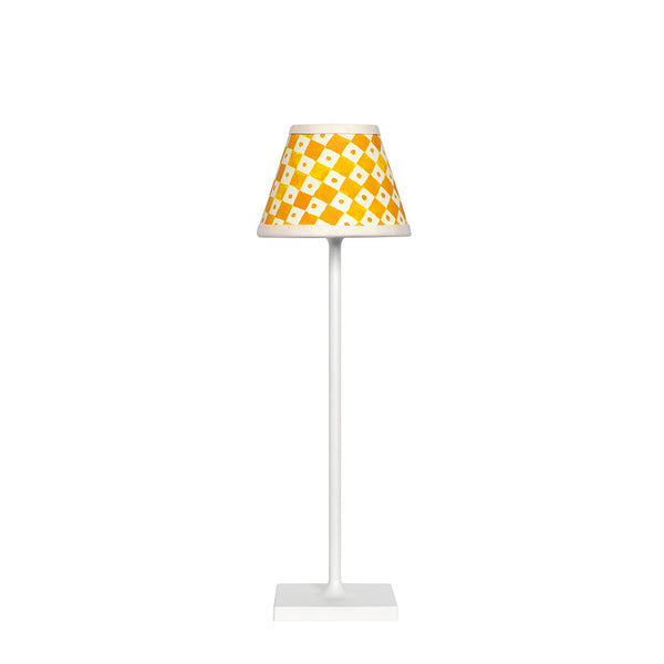 Small Chalky White Cordless Lamps and Sunflower Yellow Lampshade