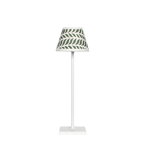Small Chalky White Cordless Lamp and Delphine in Kelp Lampshade