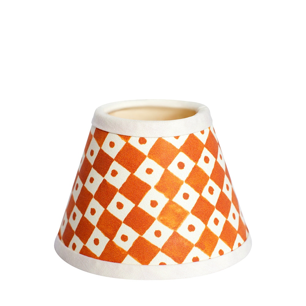 Small Chalky White Cordless Lamp and Tangerine Checkerboard Lampshade