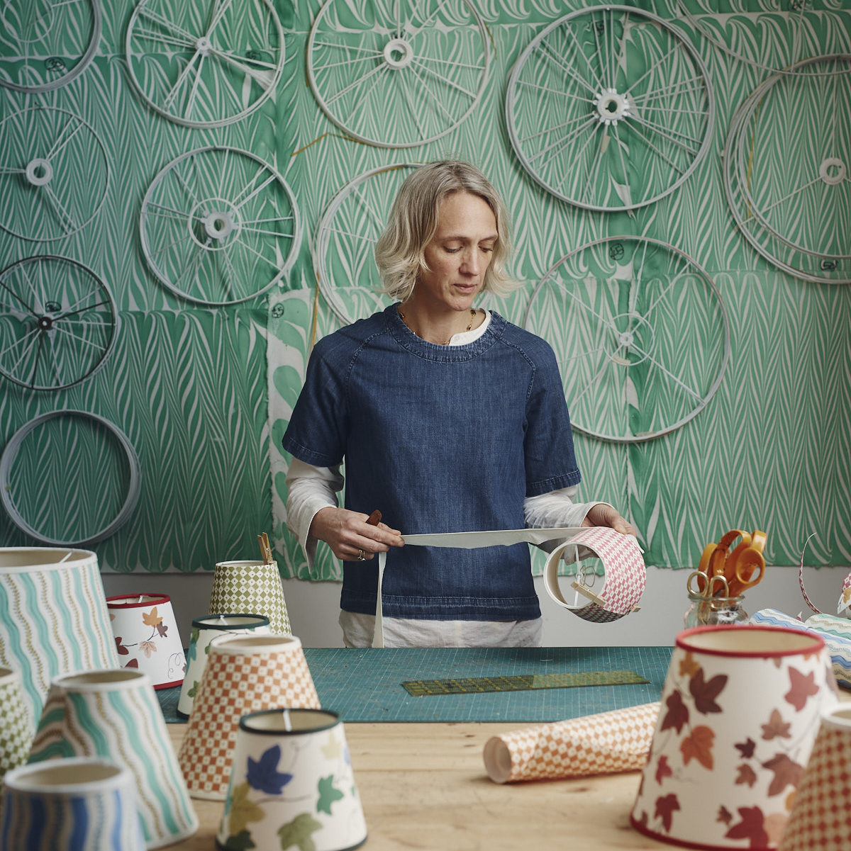 Rosi de Ruig making paper lampshade workshop in her West London studio