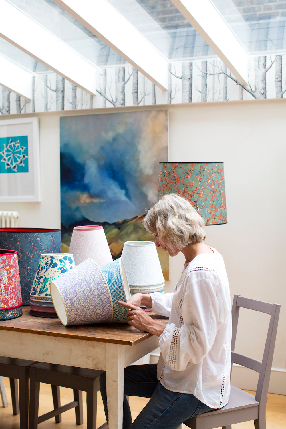 Rosi de Ruig making paper lampshades for House & Gardens
