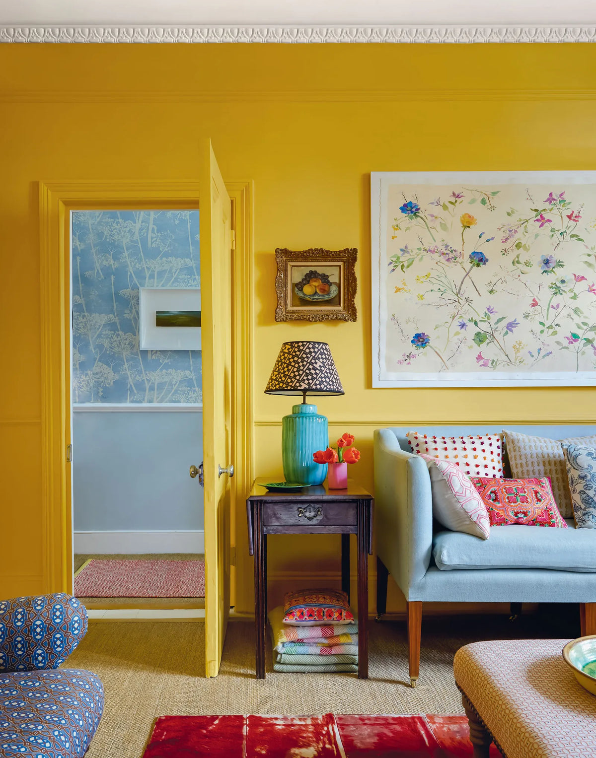 Rosi de Ruig paper lampshade in colourful living room interiors