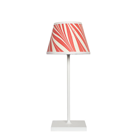 Large Chalky White Cordless Lamp and Red Banyan Lampshade